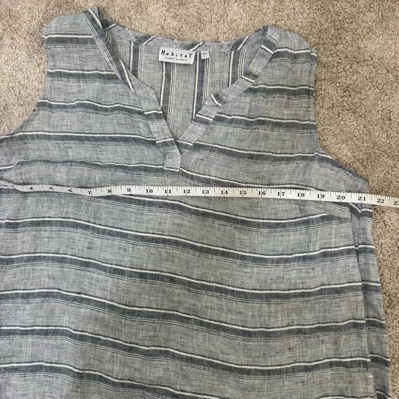 Habitat Dress Size L Gray/White Linen Sleeveless Striped Shift Tunic Lagenlook - Picture 8 of 9